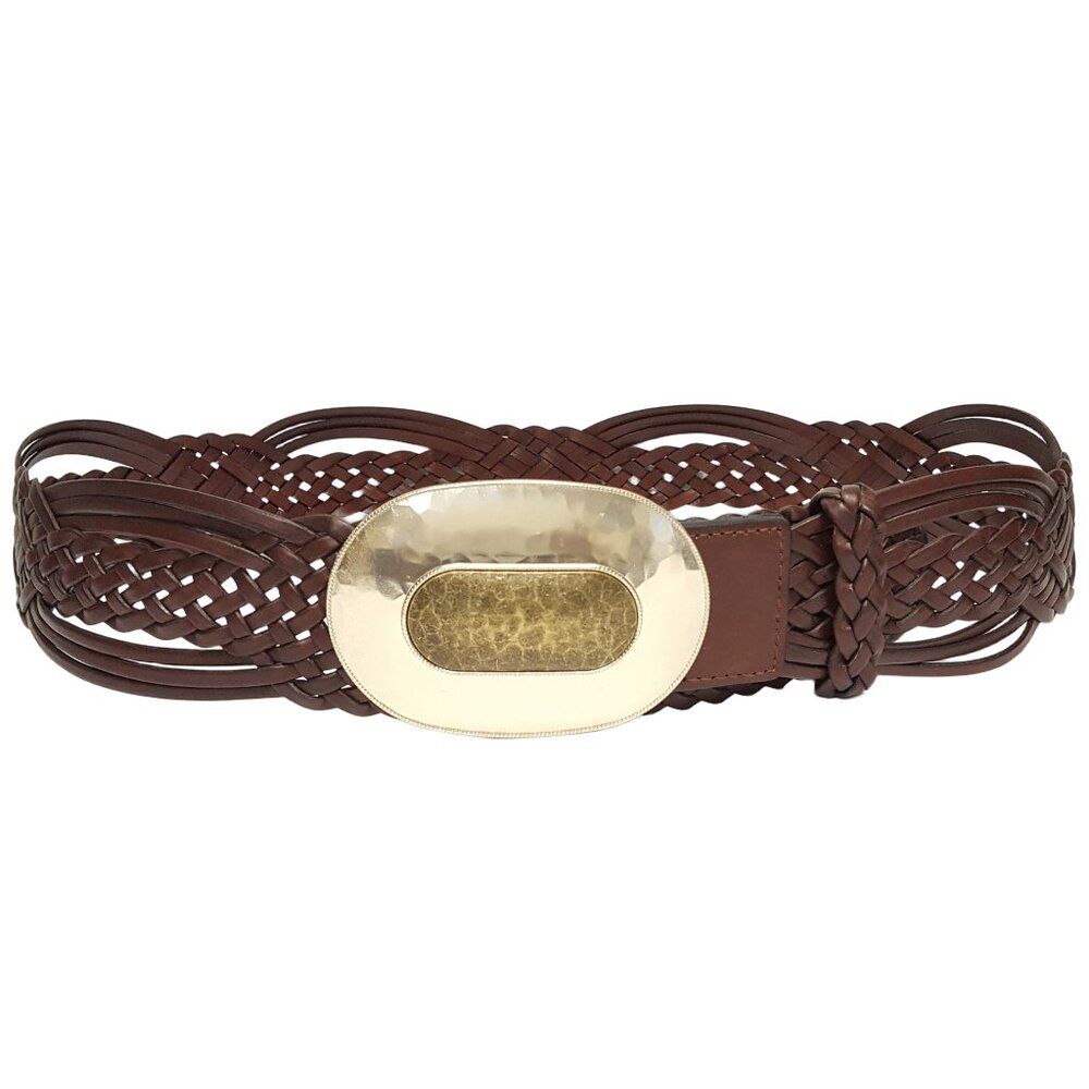 Hand Braided Leather Belt with Oblong Shape Buckle